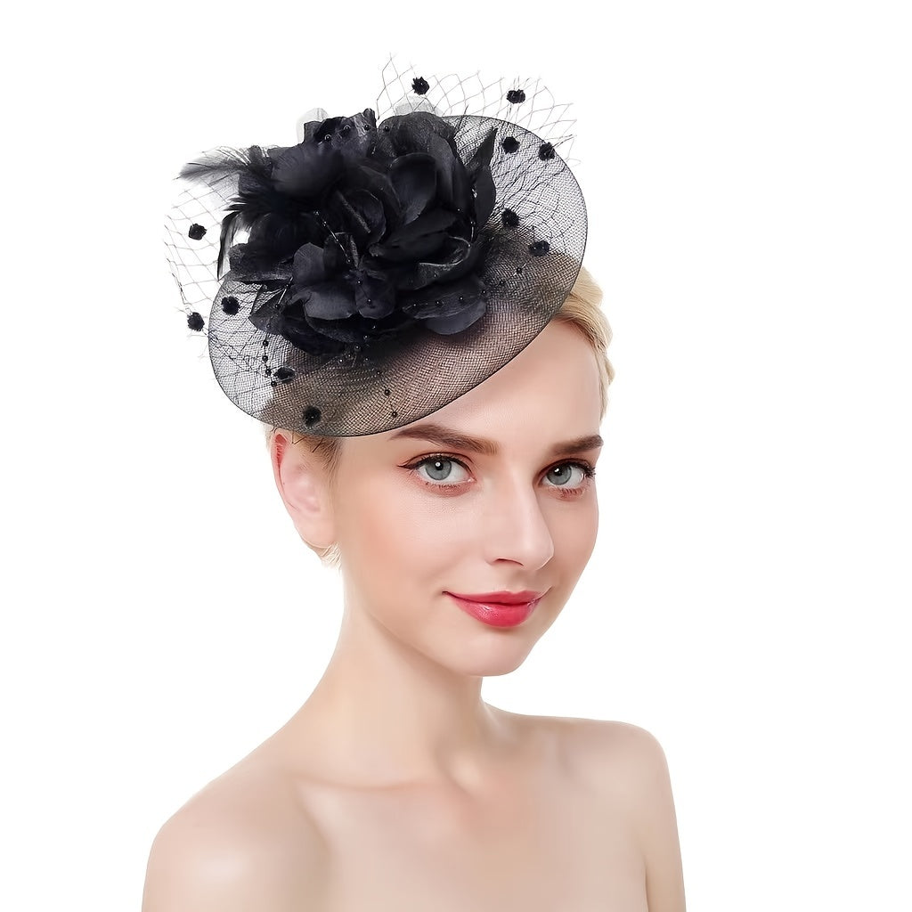Women Flower Fascinator Hat Tea Party Wedding Feather Headband