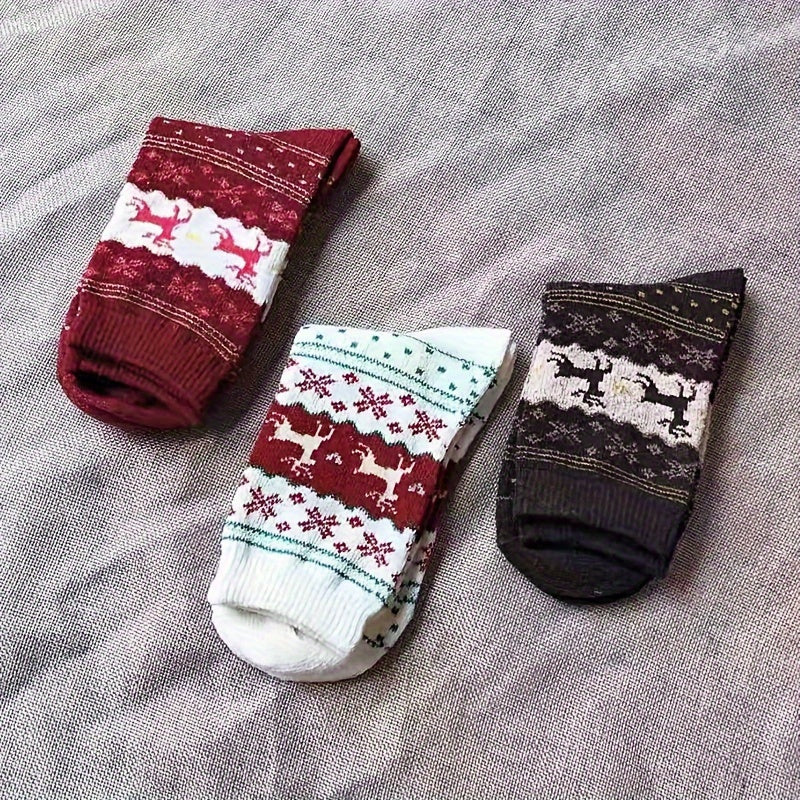 5 Pairs Christmas Elk Print Socks Women's Stockings & Hosiery