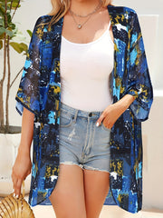 Multicolored Cover Up Shirt V Neck Half Sleeves Non Stretch Beachwear
