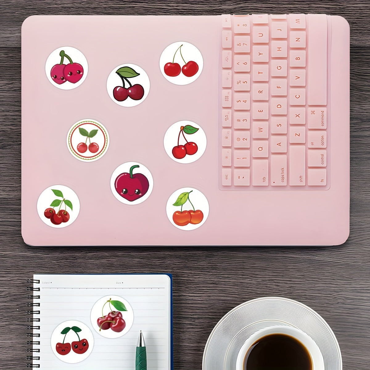 500 Cherry Stickers Roll Vinyl Waterproof Cherry Stickers Scrapbook Journaling