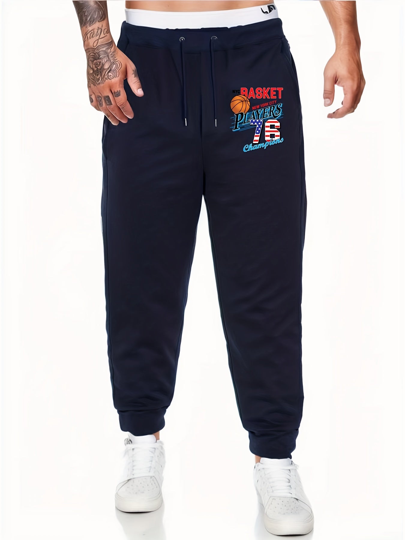 Men's Comfy Basketball Drawstring Joggers Loose Fit Pants
