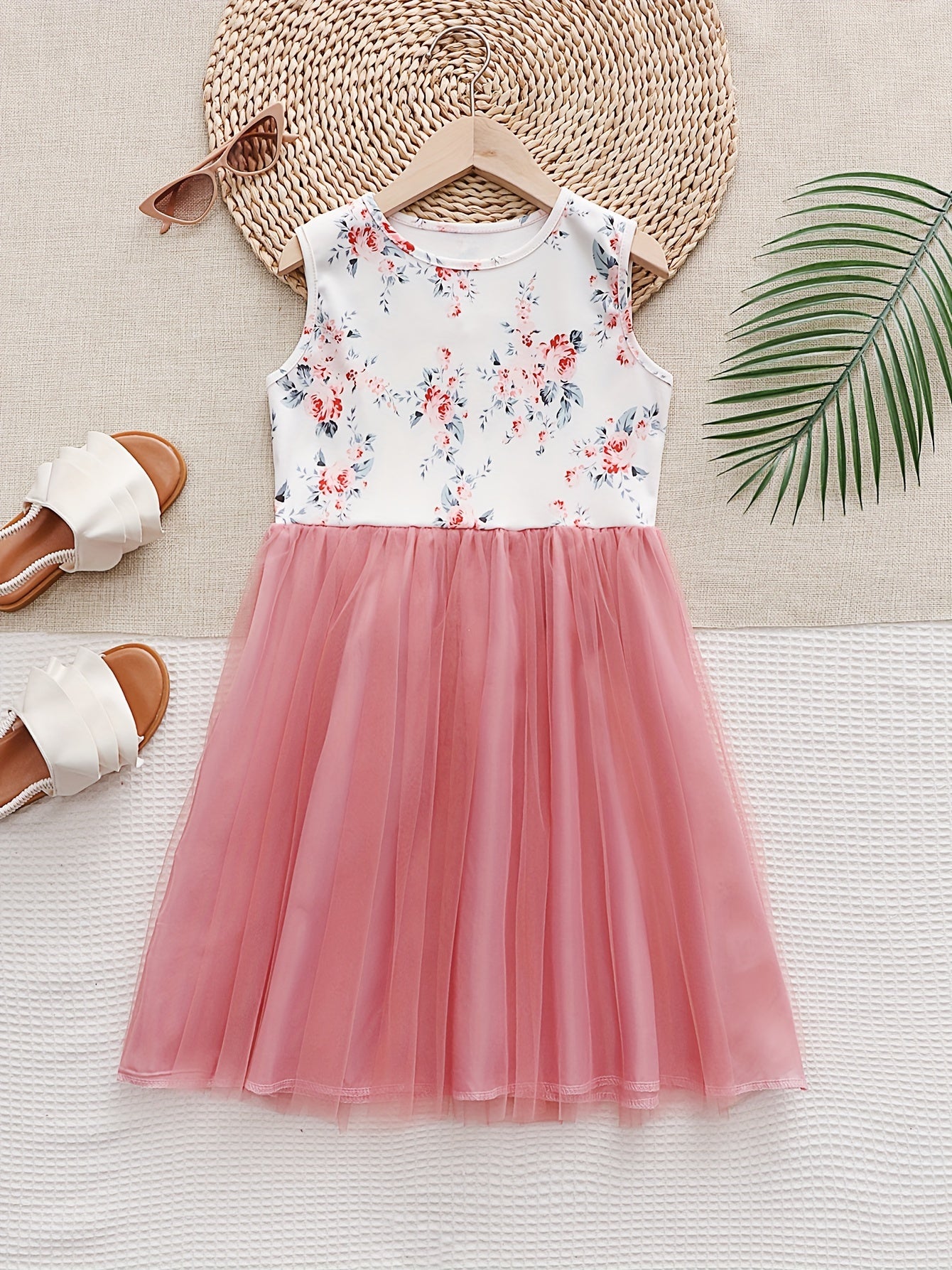 Girls Flower Graphic Tutu Dress Mesh Dress For Party