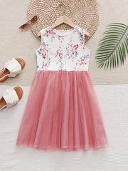 Girls Flower Graphic Tutu Dress Mesh Dress For Party