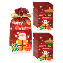 10pcs Santa Claus Drawstring Gift Bag Candy Bag for Christmas Decorations