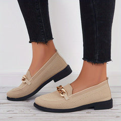 Women's Knitted Flat Shoes with Chain Decor Slip On Outdoor Walking Flats