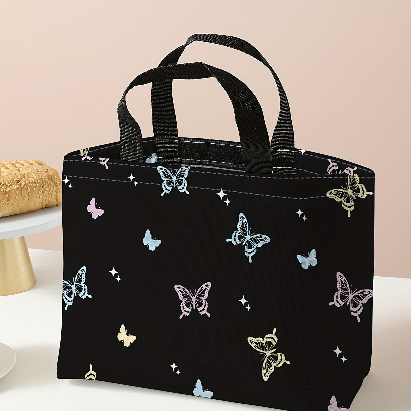 Butterfly Printed Portable Lunch Bag Waterproof Thermal Insulated Bag