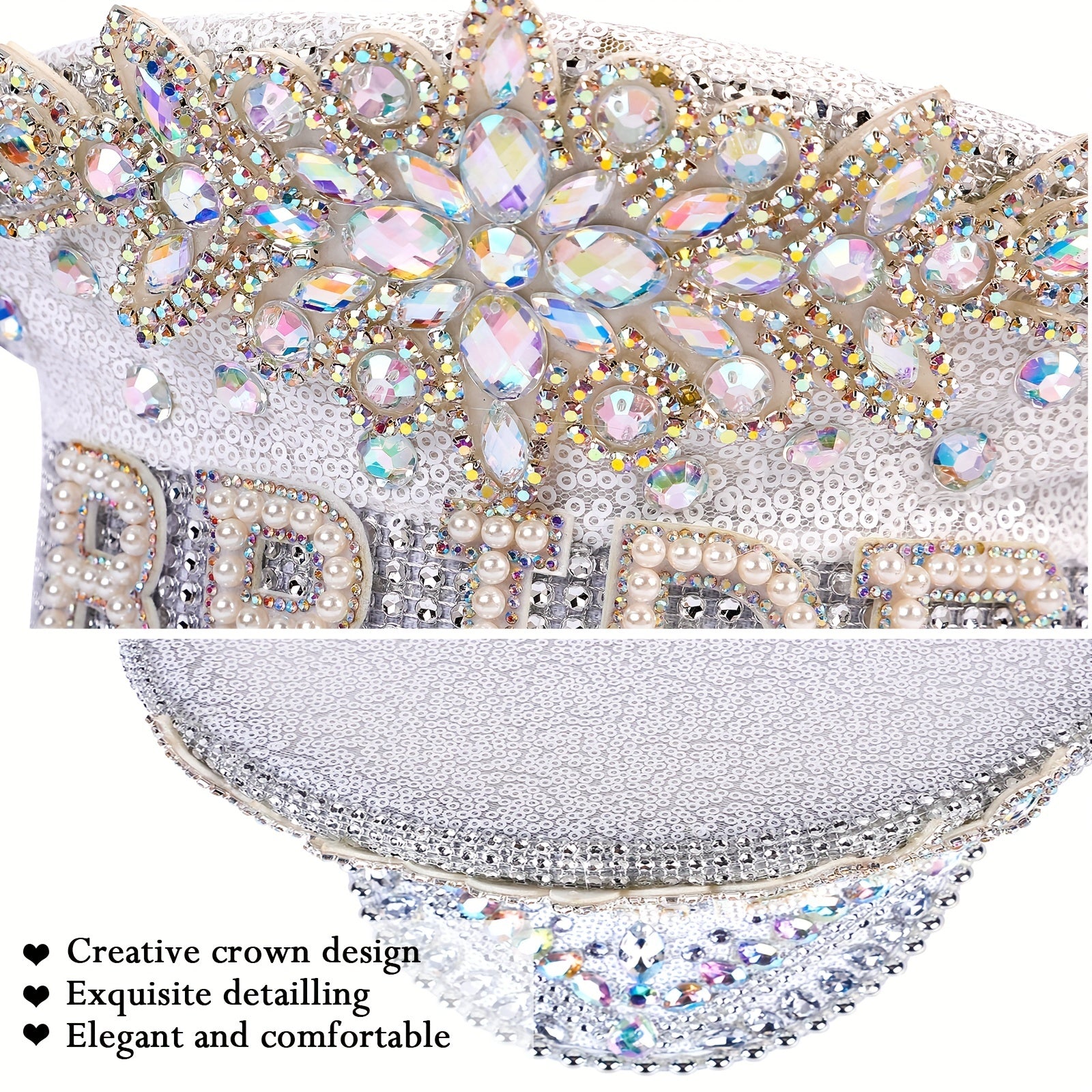 Sparkly Bride Hat Rhinestone Sequin Captain Cap