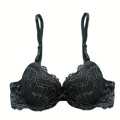 Contrast Lace Push Up Bra Women's Intimates Lingerie