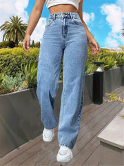 Floral Print High Waist Straight Jeans
