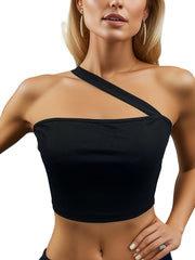 Asymmetrical Solid Crop Top Sexy Slim Summer Sleeveless Top