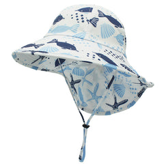 Kids Ocean Animal Print Bucket Hat With Shawl Protective Wide Brim Basin Hat