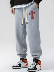 Gothic Cross Print Drawstring Sweatpants Men's Loose Fit Casual Joggers