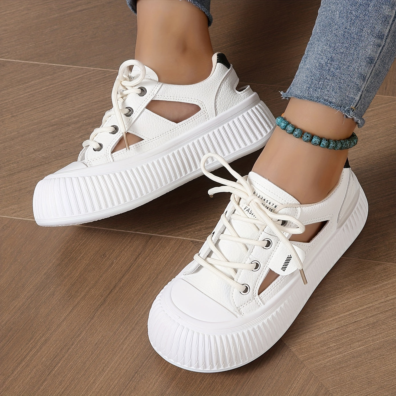 Women's Cutout Platform Sneakers Lace Up Low Top Shoes