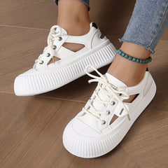 Women's Cutout Platform Sneakers Lace Up Low Top Shoes