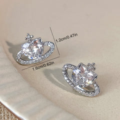 Zircon Love Planet Stud Earrings Women Girls Gift