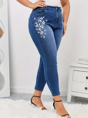 Women's Plus Floral Embroidery High Rise Skinny Jeans