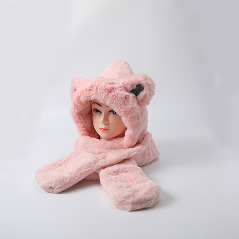 Bear Hat Gloves Scarf Hat Winter Warm Animal Theme Hat Women Girls