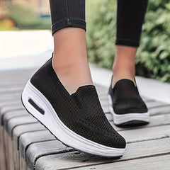 Women's Knit Slip-On Sneakers Air Cushion Comfort Walking Shoes