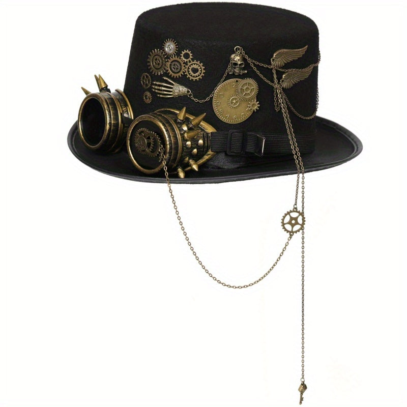 Heavy Metal Chain Steampunk Hat Gothic Noble Skull Rivet Goggles