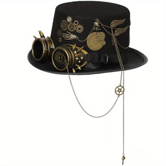 Heavy Metal Chain Steampunk Hat Gothic Noble Skull Rivet Goggles