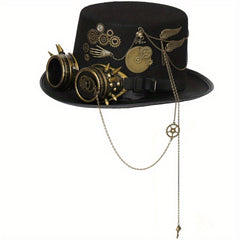 Heavy Metal Chain Steampunk Hat Gothic Noble Skull Rivet Goggles