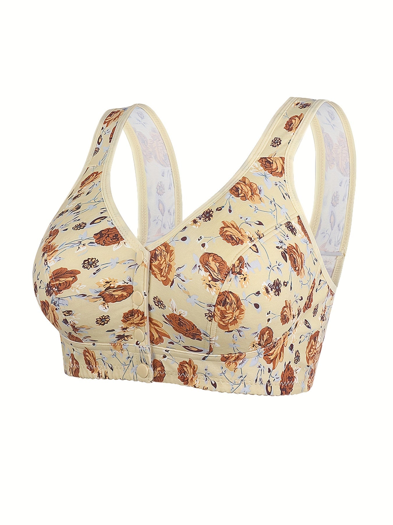 4pcs Wireless Floral Print Front Buckle Bras Women's Lingerie
