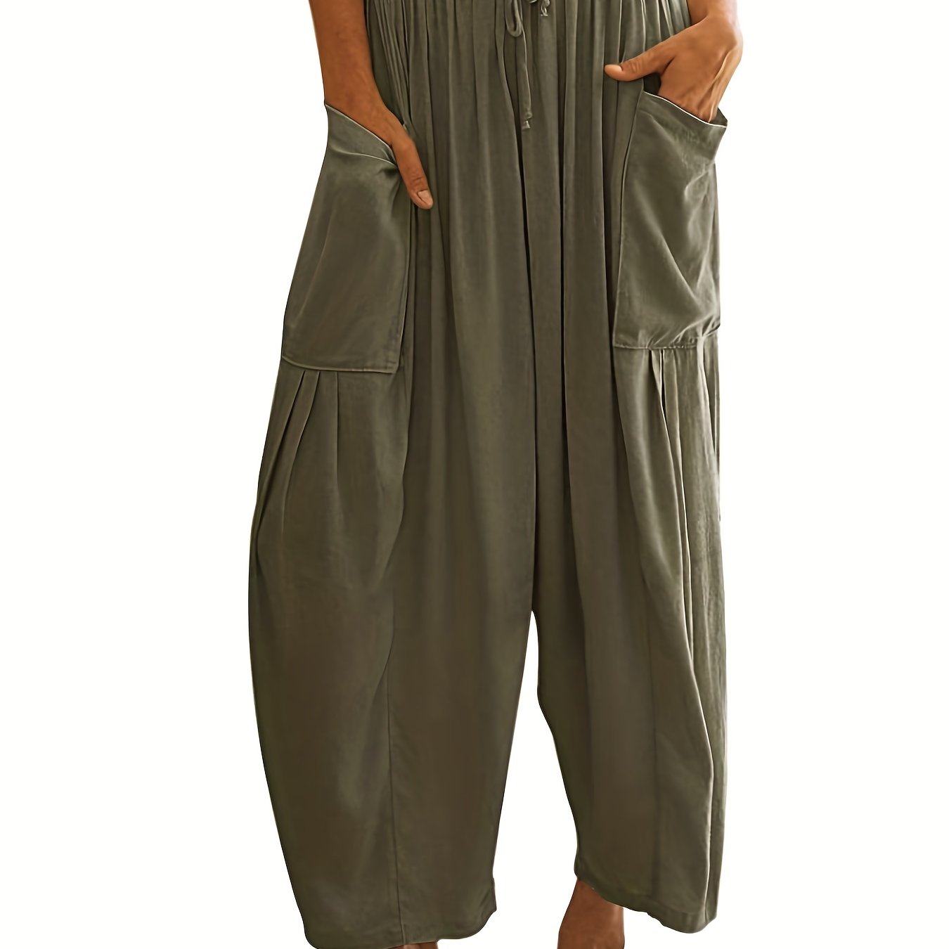 Pleated Pocket Wide Leg Pants for Women