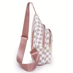 Plaid Pattern Sling Bag Zipper Front Chest Purse PU Leather Crossbody Bag