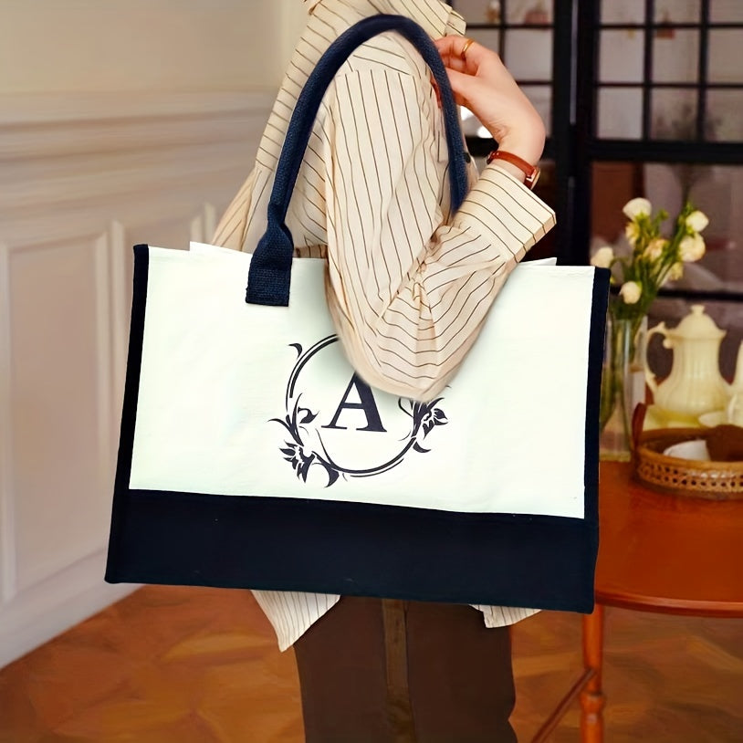Canvas Tote Bag Letter Pattern Handbag Vintage Casual Shopping Bag