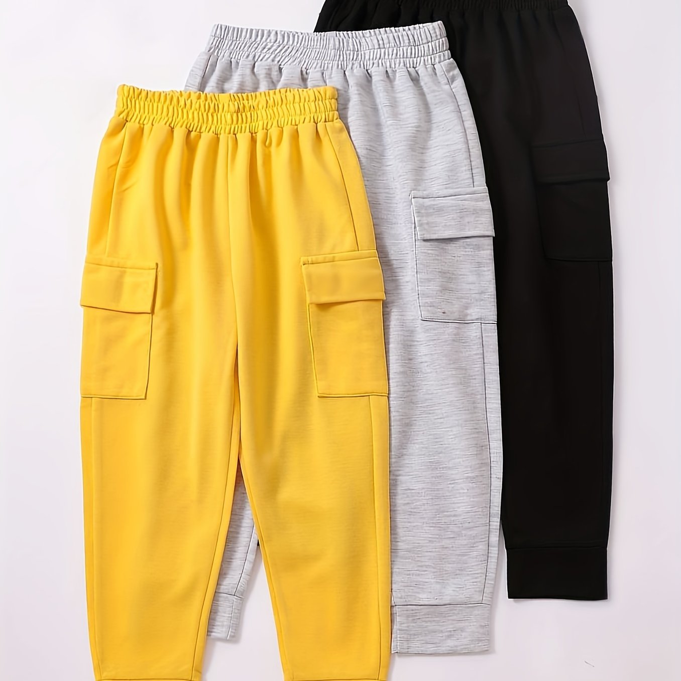 3pcs Boys Casual Solid Soft Pants With Pocket For All Seasons