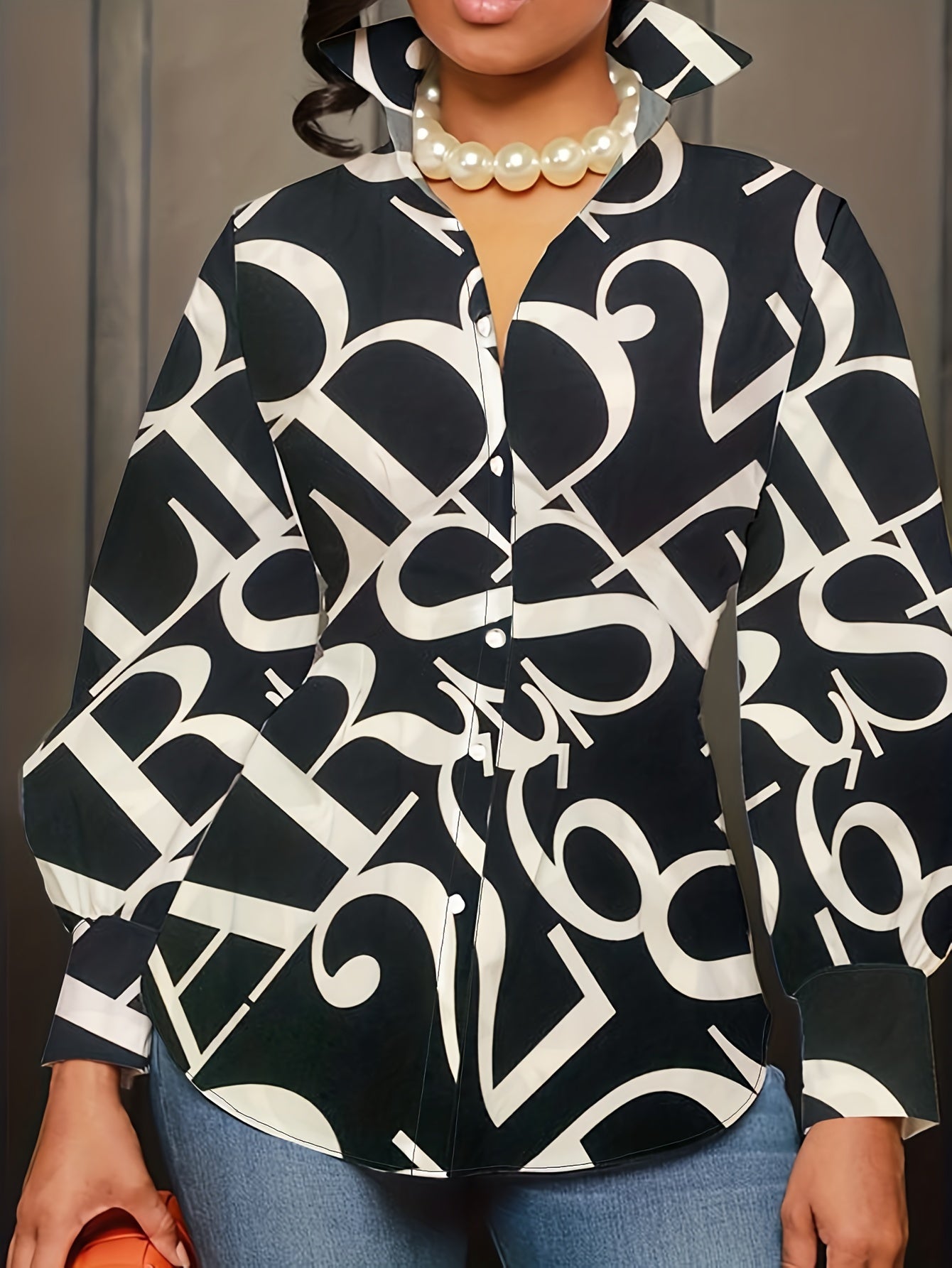 Solid Button Up Lantern Sleeve Blouse