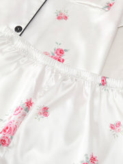Floral Print Pajama Set Short Sleeve Top & Bow Shorts