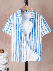 Hawaii Boys Striped Top Short Sleeve Lapel Shirt Outdoor