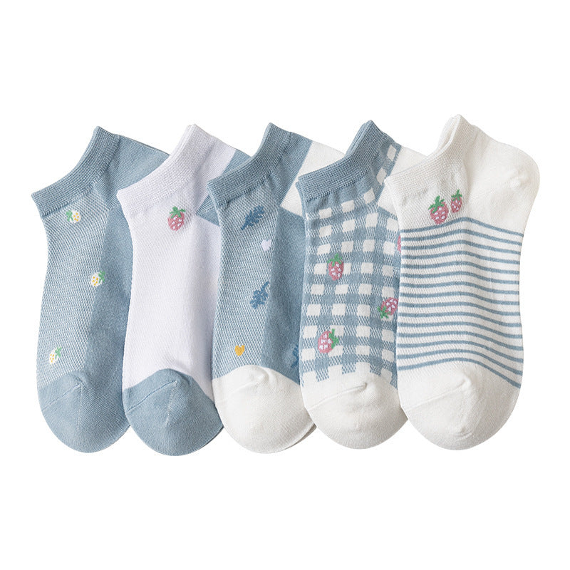 5 Pairs Strawberry Crew Socks for Women