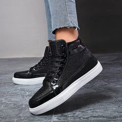 Reflective High Top Skate Shoes Glitter Sequin Decor
