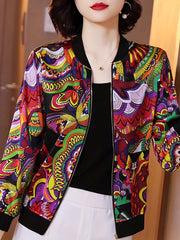 Solid Zip Up Jacket Baseball Neck Long Sleeve Outerwear