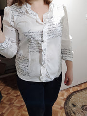 Casual Blouse Women's Plus Letter Print V Neck Blouse