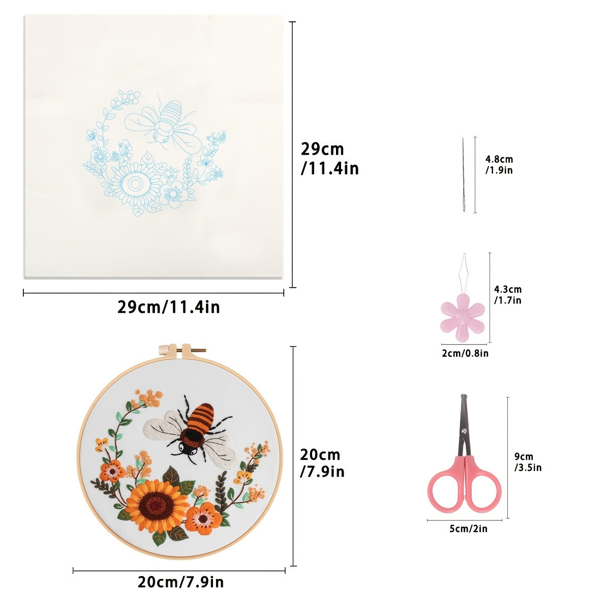 Embroidery Kit Honeybee And Flowers with Hoop 7 9 Inch