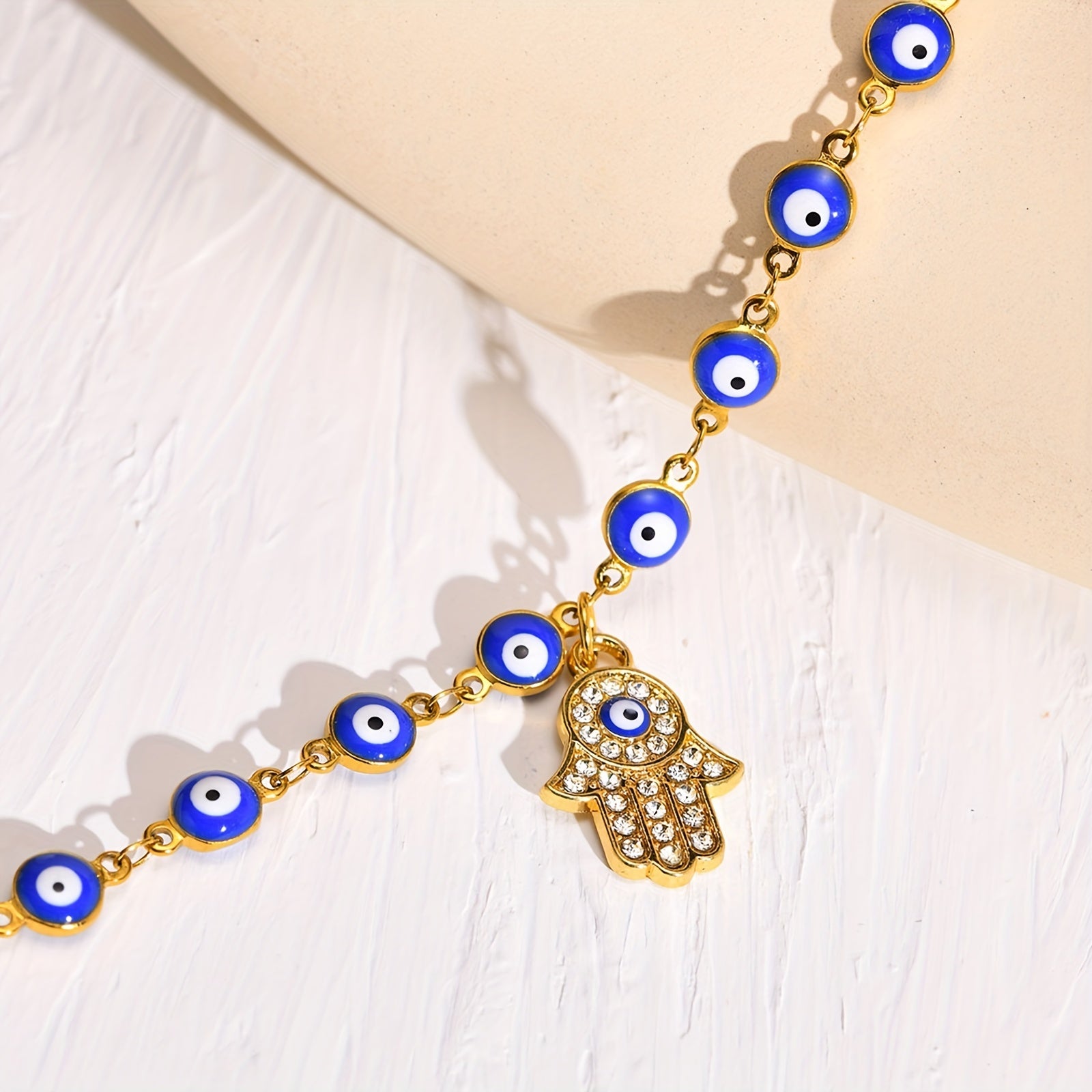 Hand Shape Pendant Chain Anklet with Mini Devil's Eye Beads Copper Foot Ornament