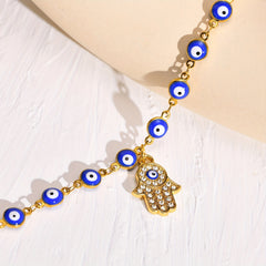 Hand Shape Pendant Chain Anklet with Mini Devil's Eye Beads Copper Foot Ornament