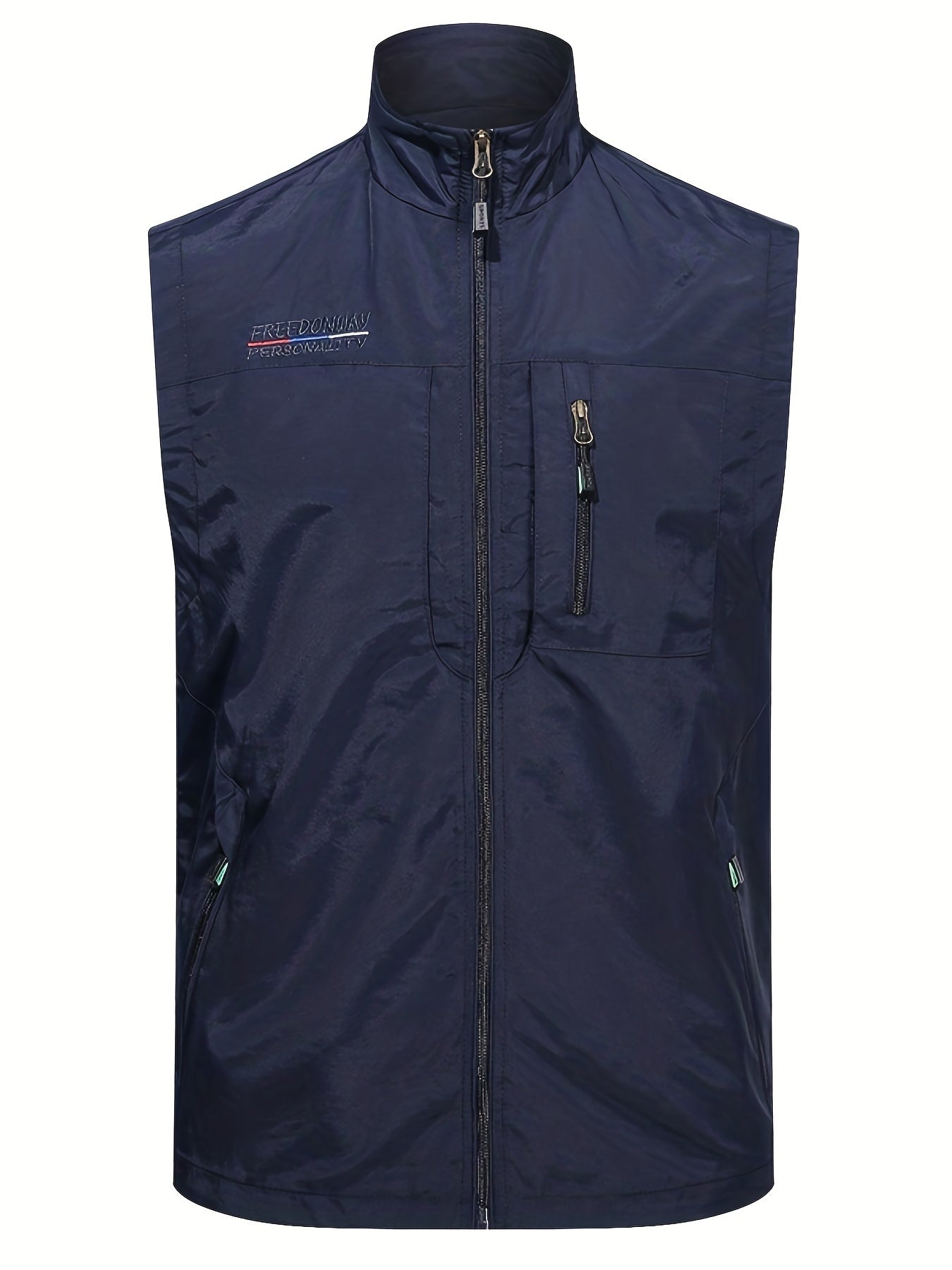 Men's Zipper Pockets Cargo Vest, Stand Collar Zip Up Vest