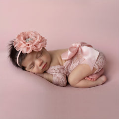 Infant Flower Headband Romper & Triangle Top Set