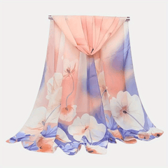 Chiffon Large Flower Print Scarf Colorful Thin Shawl Women