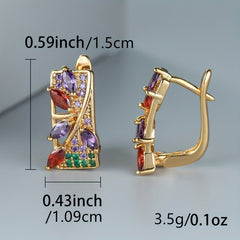 Golden Flower Drop Earrings with Colorful Zircon