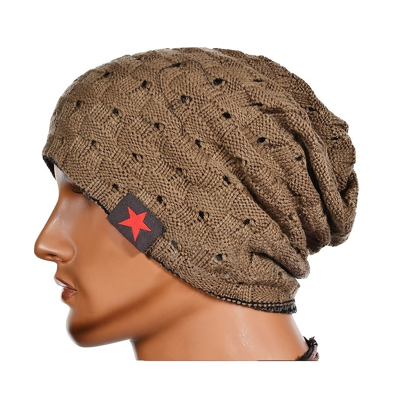 Pu Hat Pentagram Casual Hat For Men And Women, Warm Knitted Winter Hat