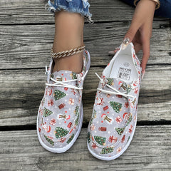 Christmas Snowman Santa Tree Cartoon Print Slip on Sneakers Lightweight Low