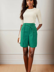 Solid Wide Leg Bermuda Shorts with Pockets