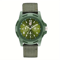 Analog Round Quartz Watch Stainless Steel Case Nylon Strap