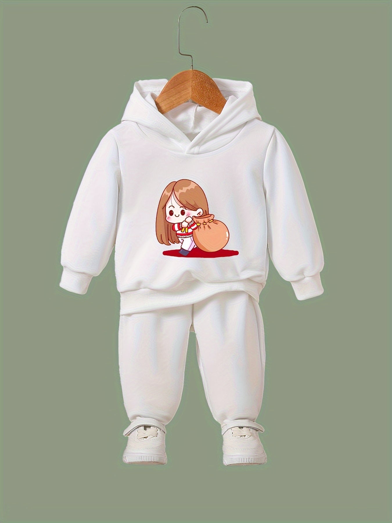 Girls Cartoon Girl Print Hooded Sweatshirt Top Sweatpants Set