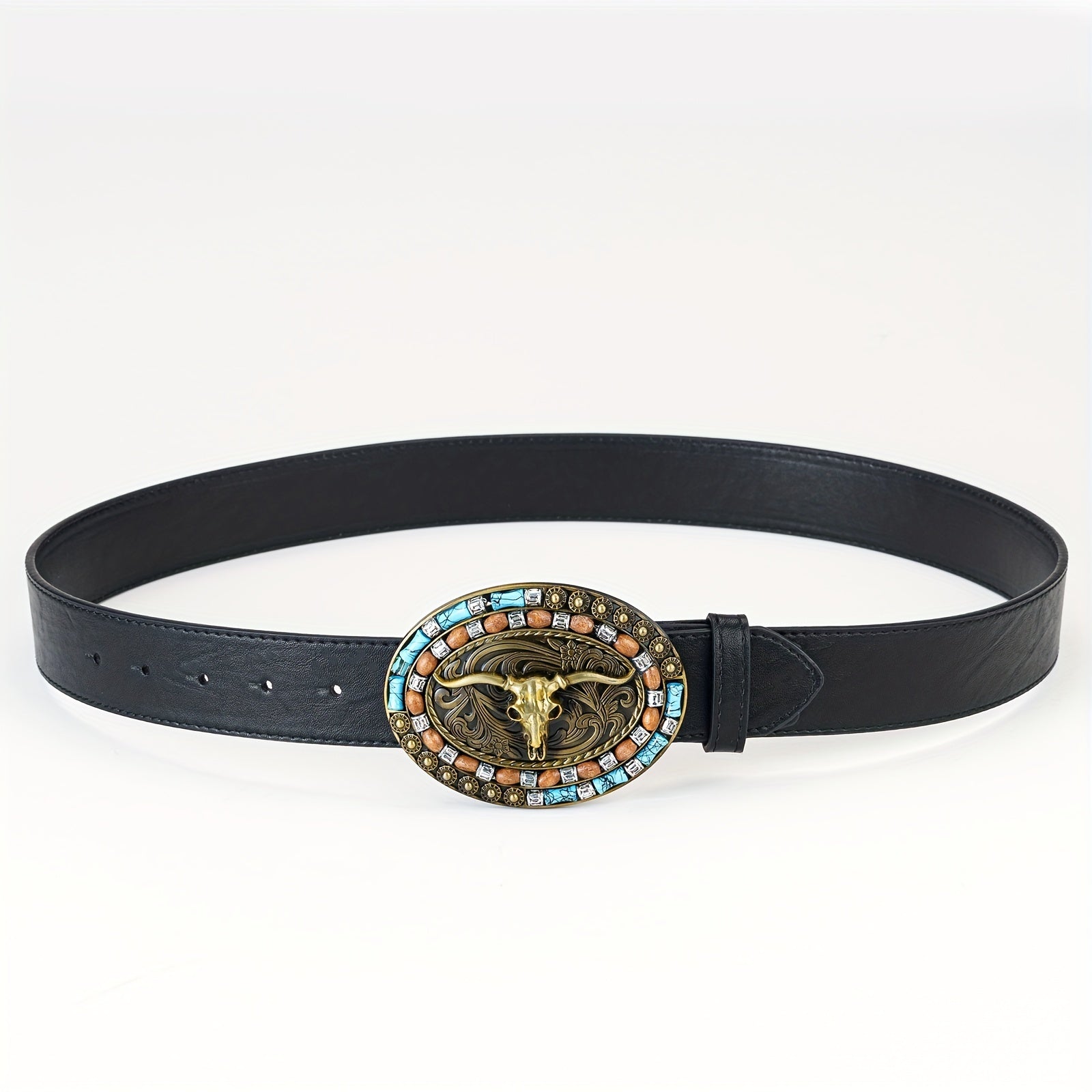 Antique Bull Head Men's Belt with Oval Buckle